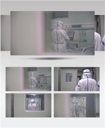 疫情 医院 医生 隔离服 走廊加油 鼓劲 视频素材