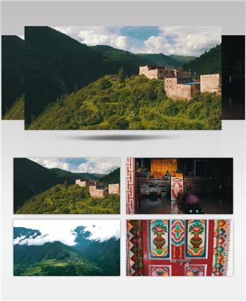 西藏城市风景与点烛拜佛跳广场背景视频