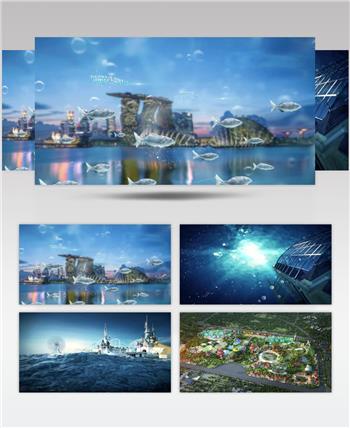 唯美 水中建筑 国际旅游度假区 游乐园 鸟瞰 三维建筑漫游动画 3D