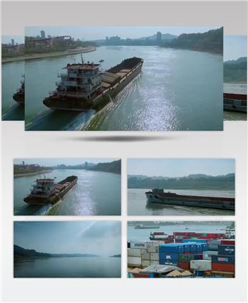 实拍长江航行的轮船水道交通物流视频素材