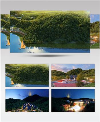 三维建筑 动画 景区规划 配套设施 3d建筑漫游 音乐广场 喷泉 山地喷泉 夜景