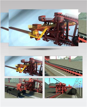 机械 三维动画 装煤机 装卸传送带 3D动画 工人 货车