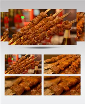 新疆美食烤羊肉串4K