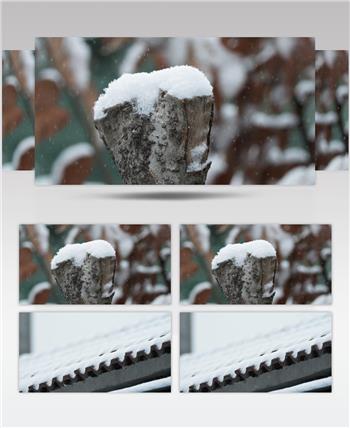 冬季天下飘雪皑皑屋顶积雪实拍空镜头