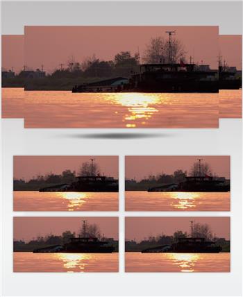 夕阳下的货船邮轮长江实拍空镜