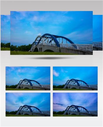 延时摄影蓝天白云一座桥蓝色调养眼4k高清