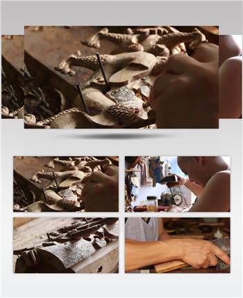 传统文化手工木头雕刻工艺品视频素材