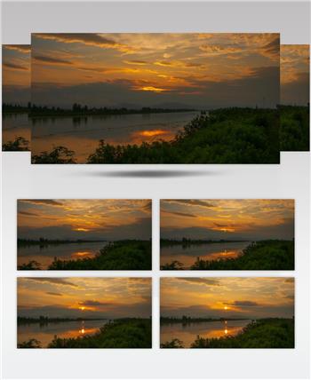 清晨太阳日出长江河流农村