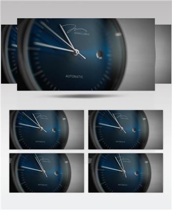蓝色机械手表时钟指针特写