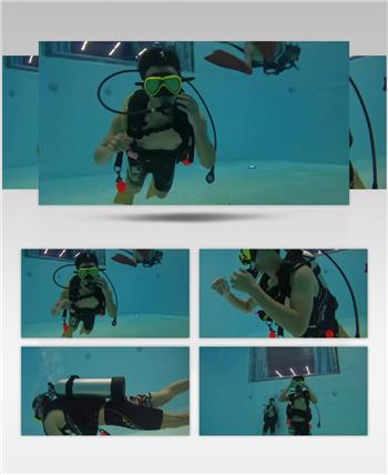 实拍高清晰泳池潜水视频