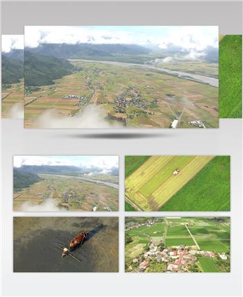 农业水稻农耕航拍农田风光