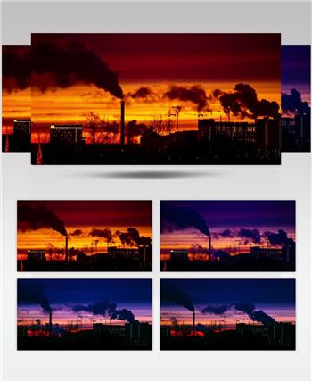 4K实拍大气污染工厂剪影工业废气排放环境污染环保宣传视频素材