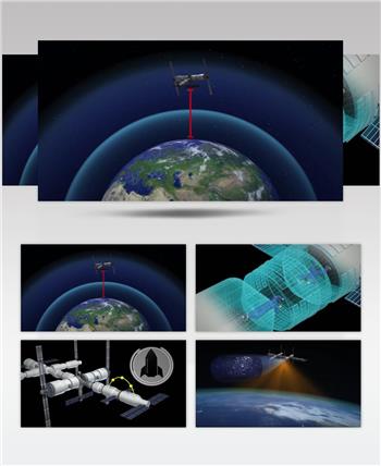 三维动画天宫2号空间站演示航天科技背景视频