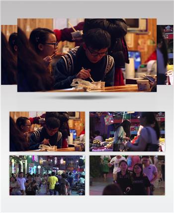 地摊夜市小吃热闹人群人流视频素材