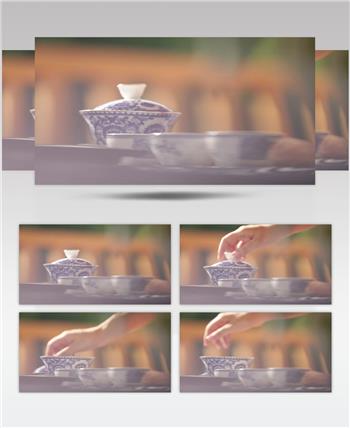 [泡茶]背景模糊准备泡茶放下陶瓷茶杯实拍视频