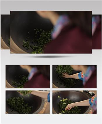 传统手工茶缸中翻炒茶叶实拍视频