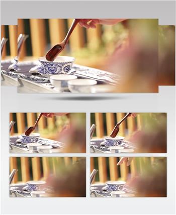 [泡茶]精美陶瓷茶杯中舀入茶叶实拍视频