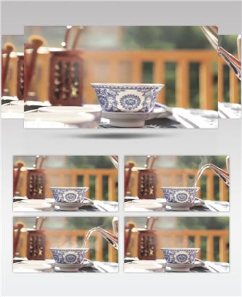 [泡茶]陶瓷茶杯中用开水冲茶实拍视频