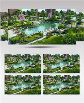 房地产中式园林湖景风光三维动画视频素材