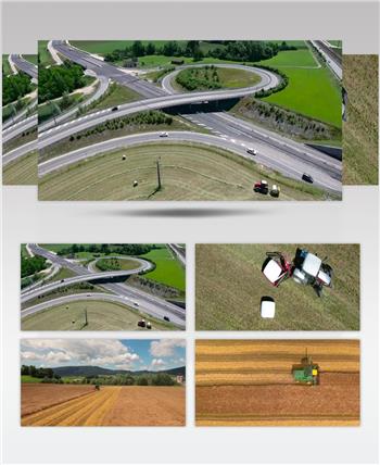 航拍机械收割农业