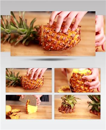 实拍切菠萝凤梨美味水果小吃视频素材