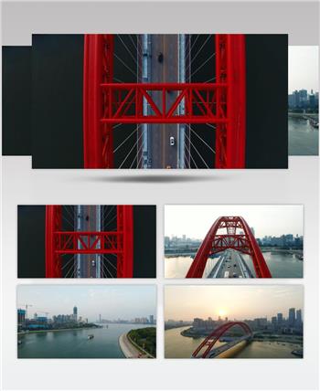 武汉晴川桥城市航拍素材
