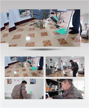 理发店理发师扫地搞卫生