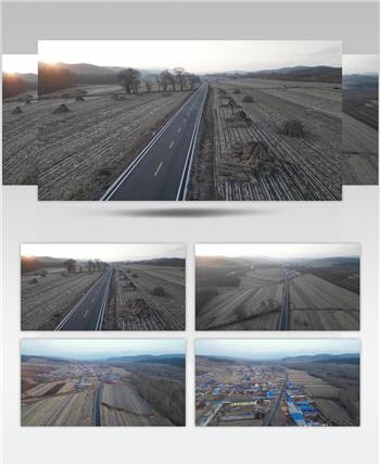 冬季村庄农村路田地