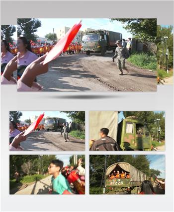 市民排队送别部队官兵送鲜花礼物