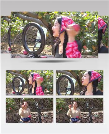 美女主播苹果园里直播卖苹果助农直播带货