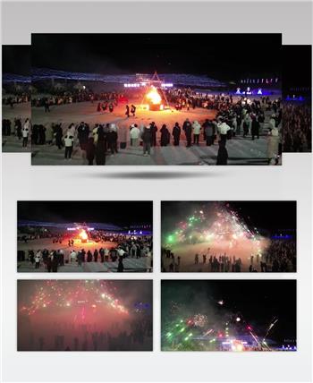 冰雪旅游季篝火晚会放烟花