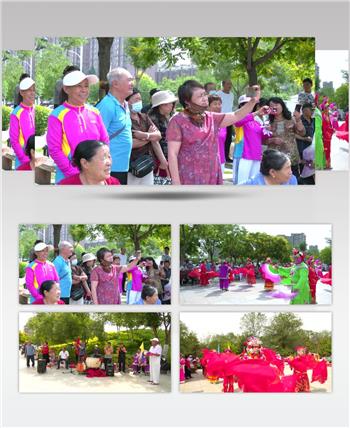 退休老人在公园扭秧歌健身