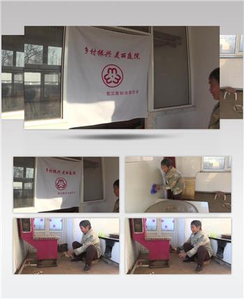 农村老奶奶在厨房搞卫生烧锅炉美丽庭院乡村振兴