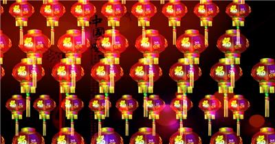 大红福字灯笼列阵(有音乐)新年春节视频春节 新年 新春佳节 过年