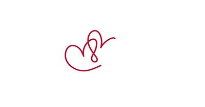 两个单线红情侣红心动画标志，虚拟情人节卡片手工书法！