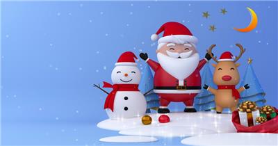 3D渲染原创圣诞节素材，放心下载！驯鹿，雪人和圣诞老人开心
