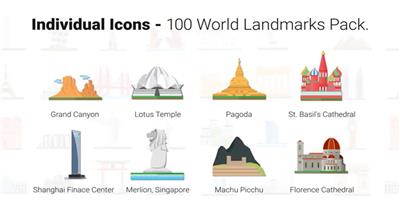AE 15263 100个世界地标图标 ae素材源文件