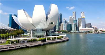 延时摄影新加坡艺术中心和摩天大楼