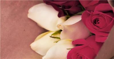 用柔软纸包裹的白色、红色玫瑰花