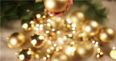 圣诞装饰品金色散景视频