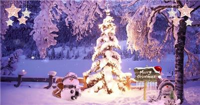 圣诞节视频素材下雪温暖灯光圣诞树