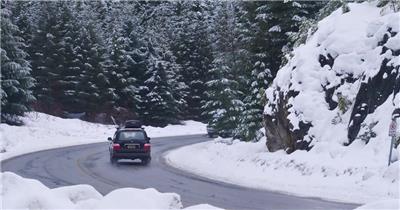 加拿大雪天松树林中的高速公路视频素材