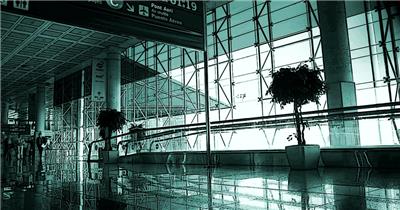 延时摄影机场走廊走过的人们