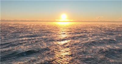 天线 海岸 黎明 黄昏 晚上 辉光 金的 地平线 光 海 波浪 4K