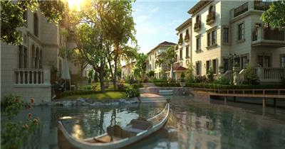 湖景 洋房 别墅 水景 小品 小区环境 唯美 配套设施 游艇 小船 荷花 海景 江景 三维建筑漫游动画 3D动画 房地产