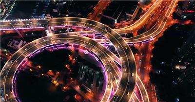 上海夜景上海航拍城市夜晚中国城市交通立交桥夜景视频素材