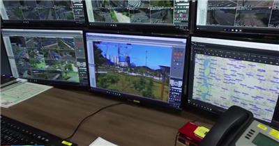 智慧城市大数据云端交通天网监控大厅实拍背景视频