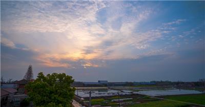 傍晚日落夕阳乡村稻田延时