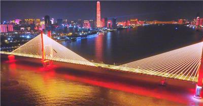 航拍武汉城市夜景风光