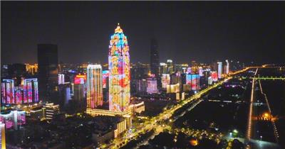 航拍武汉城市夜景风光